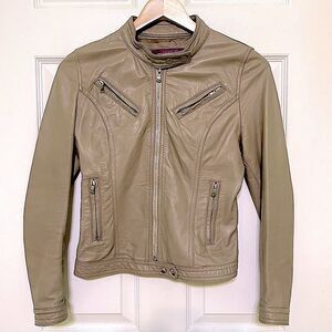 Sabani Italian Leather Jacket Size Small Tan Beige Zipper Pockets